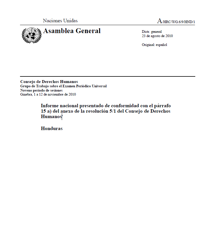 Informe nacional presentado de conformidad con el párrafo 15 a) del anexo de la resolución 5/1 del Consejo de Derechos Humanos